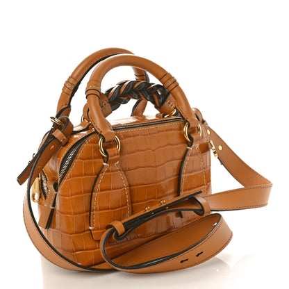 Chloe Calfskin Crocodile Embossed Small Daria Autumnal Brown 3 of 10