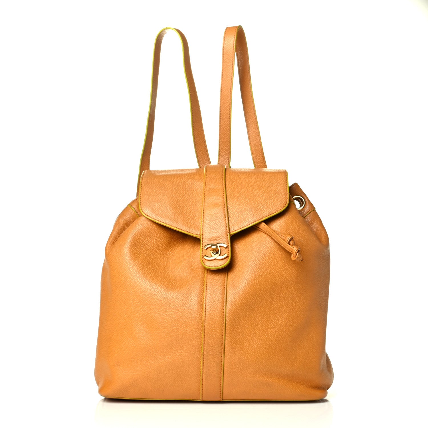 Chanel Caviar Drawstring Backpack Tan 1 of 7