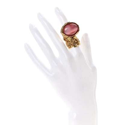 Saint Laurent Glass Cabochon Arty Ovale Ring 6 Gold Pink 2 of 5