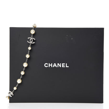 Chanel Crystal Pearl CC Long Necklace Silver 5 of 5