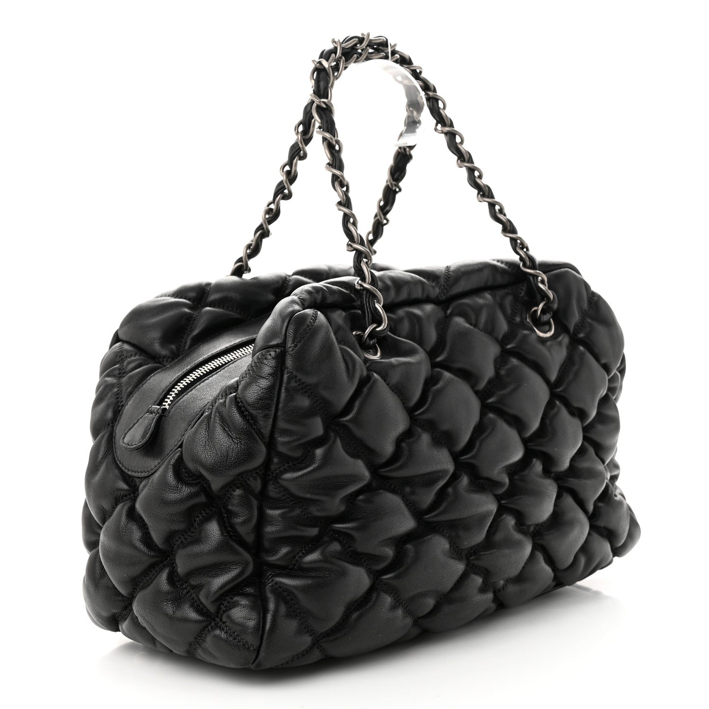 Calfskin Bubble Quilt Bowler Black