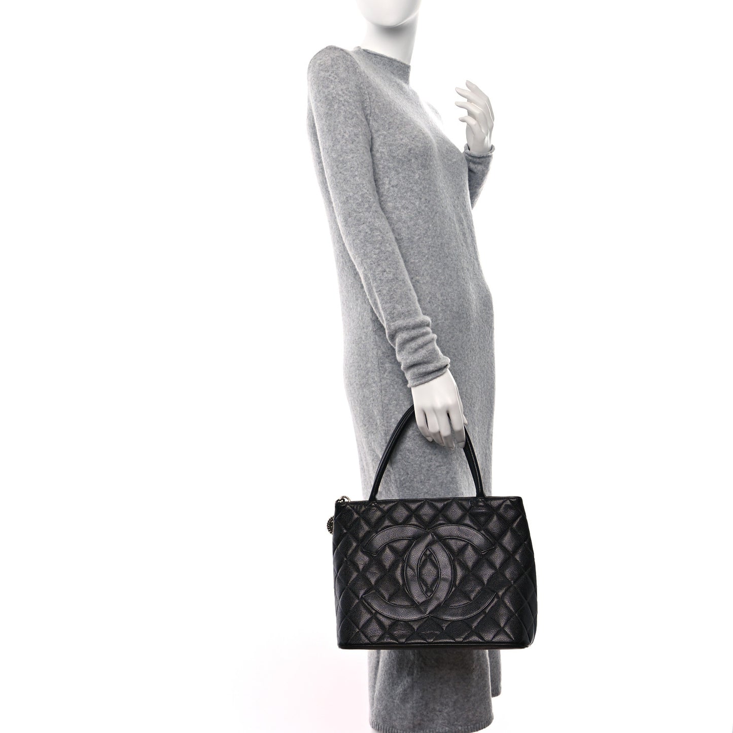 Caviar Quilted Medallion Tote Black