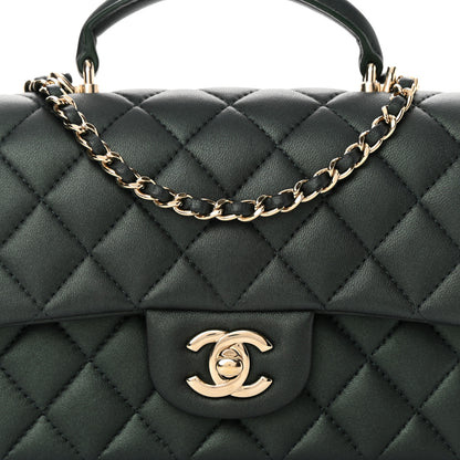 Chanel Iridescent Lambskin Quilted Mini Top Handle Rectangular Flap Dark Green 8 of 14