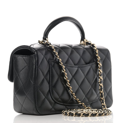 Chanel Lambskin Quilted Mini Top Handle Rectangular Flap Black 3 of 11