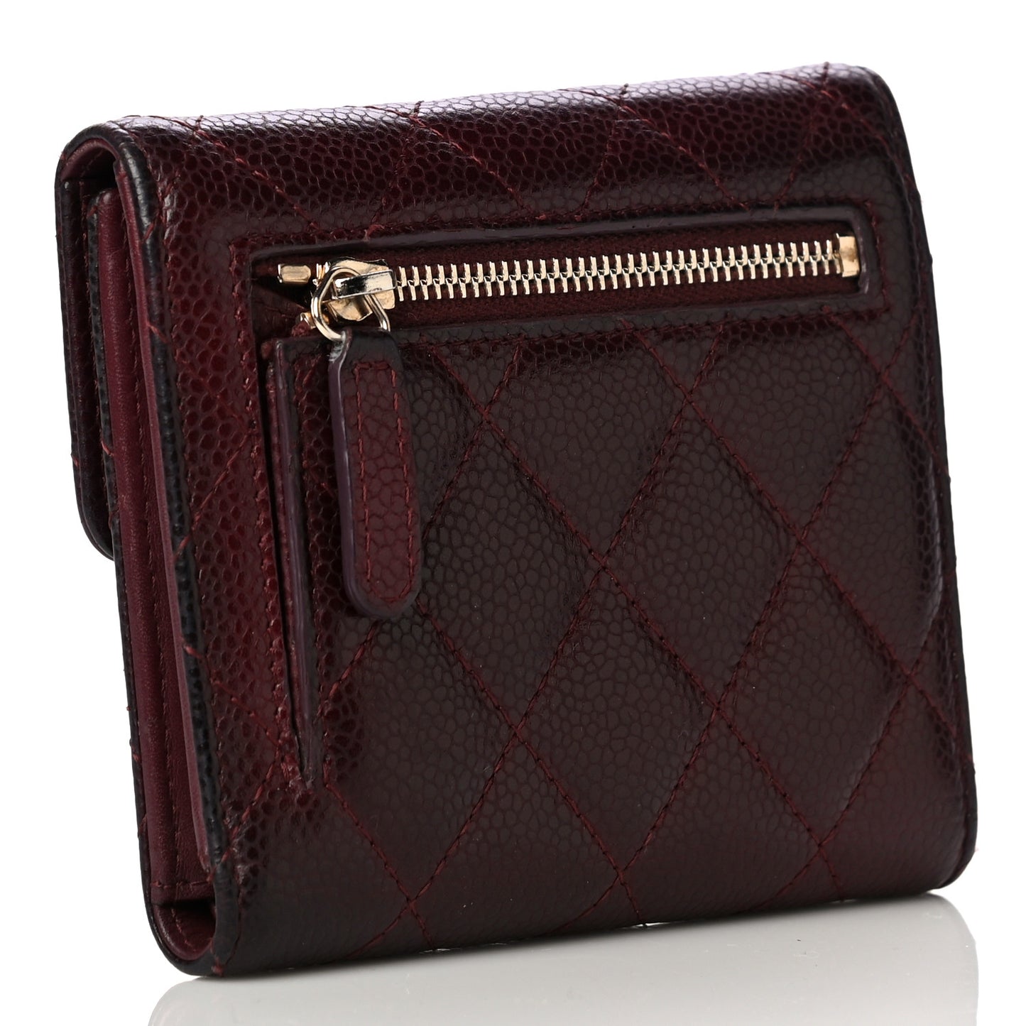 Caviar Quilted Compact Flap Wallet Burgundy