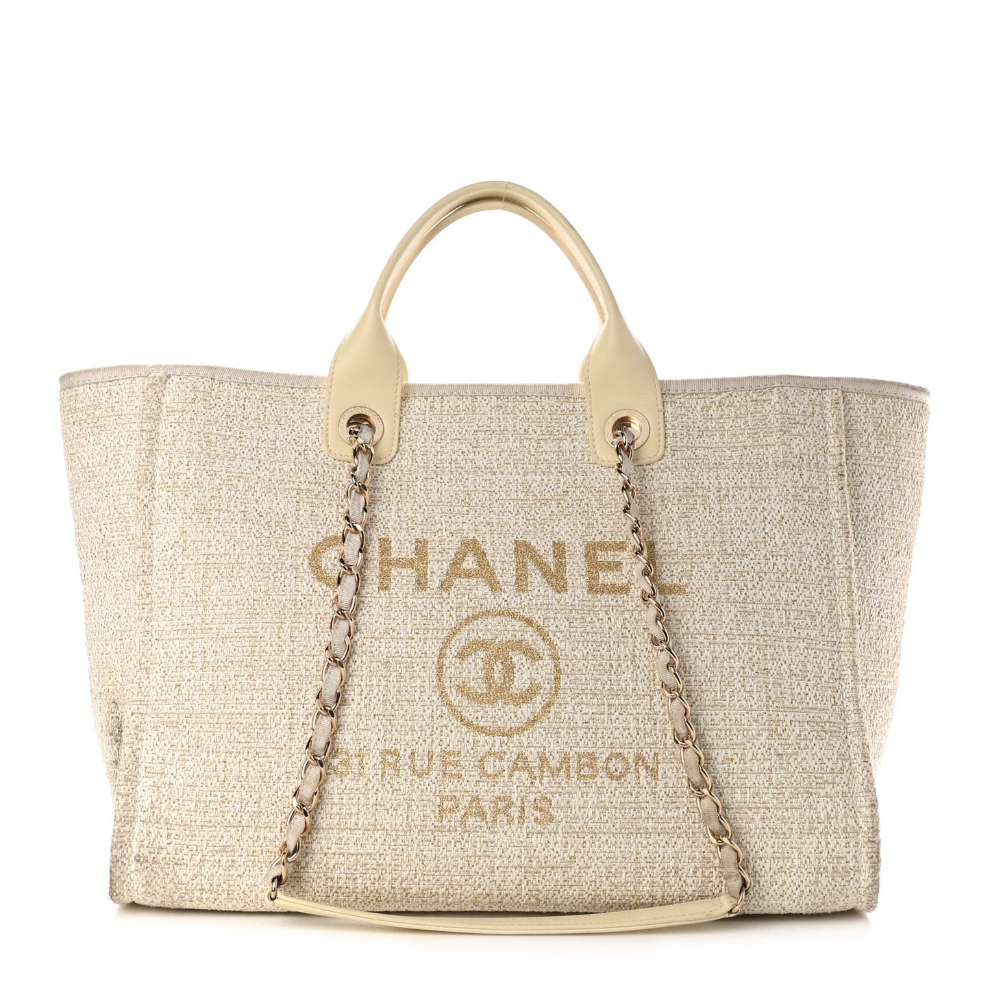 Lurex Boucle Medium Deauville Tote White