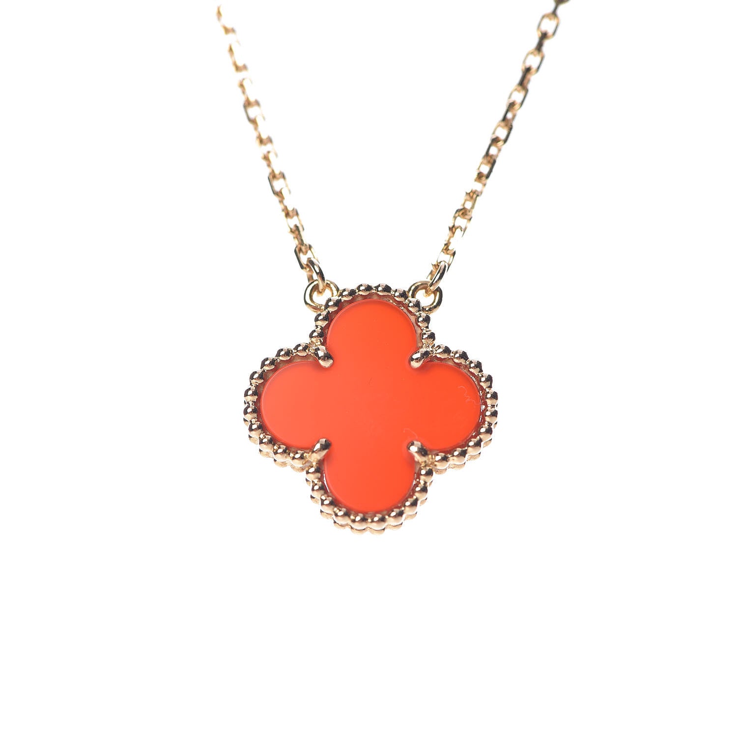 Van Cleef & Arpels 18K Yellow Gold Carnelian Vintage Alhambra Pendant Necklace 4 of 8