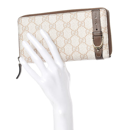 Gucci GG Supreme Monogram Calfskin Nice Zip Around Wallet New Mystic White Beige Brown 2 of 17