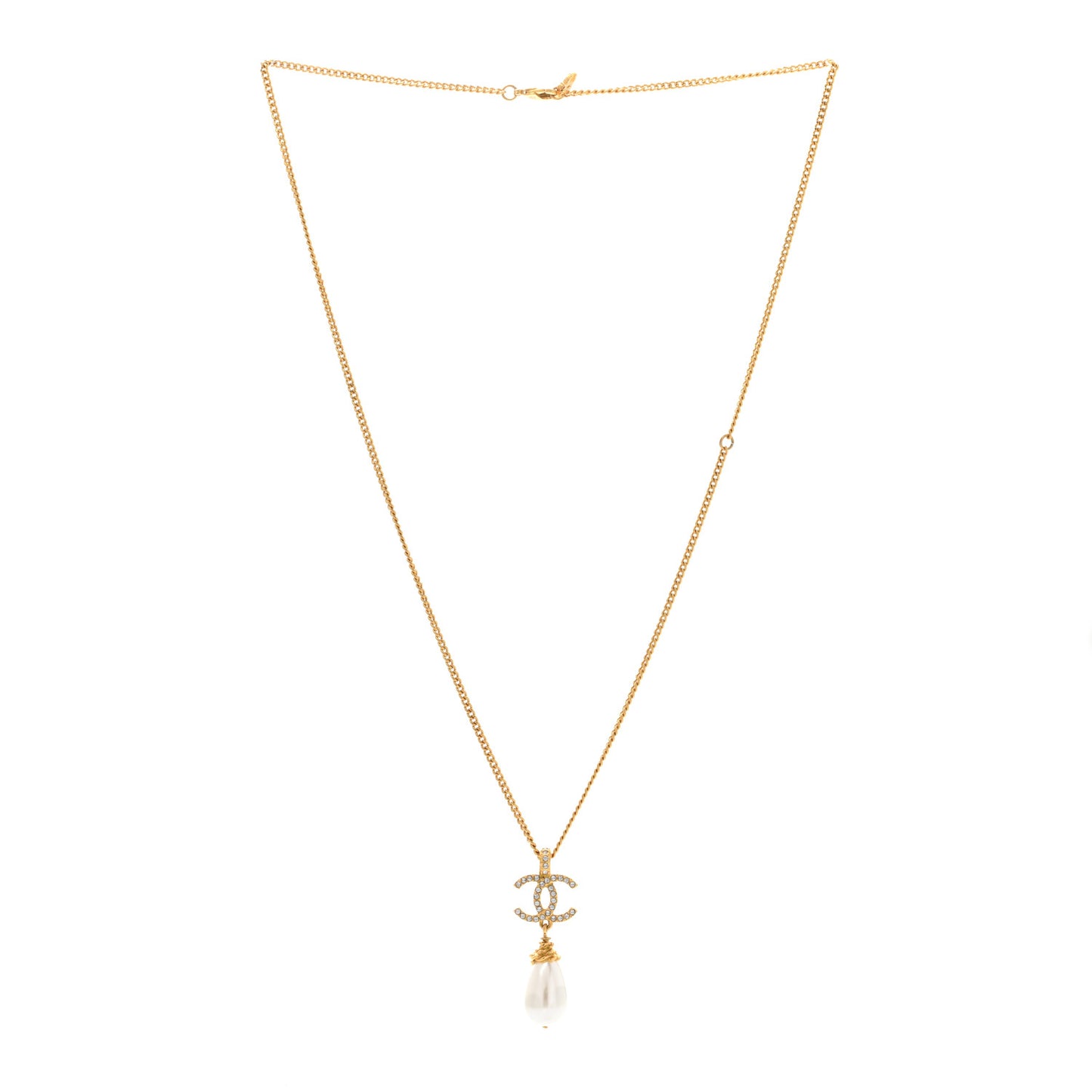Pearl Crystal Twisted CC Drop Necklace Gold