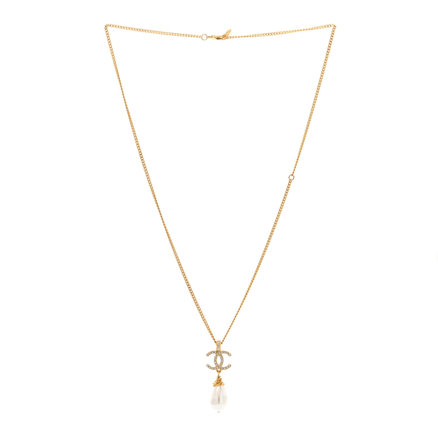 Chanel Pearl Crystal Twisted CC Drop Necklace Gold 3 of 7