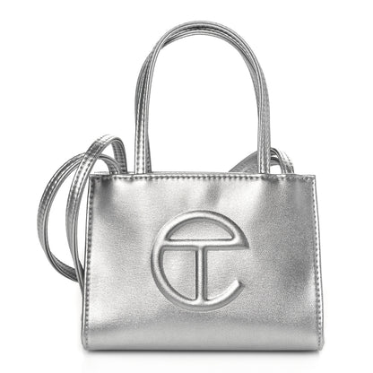Telfar Metallic Vegan Leather Small Shopping Bag Silver 1 of 10