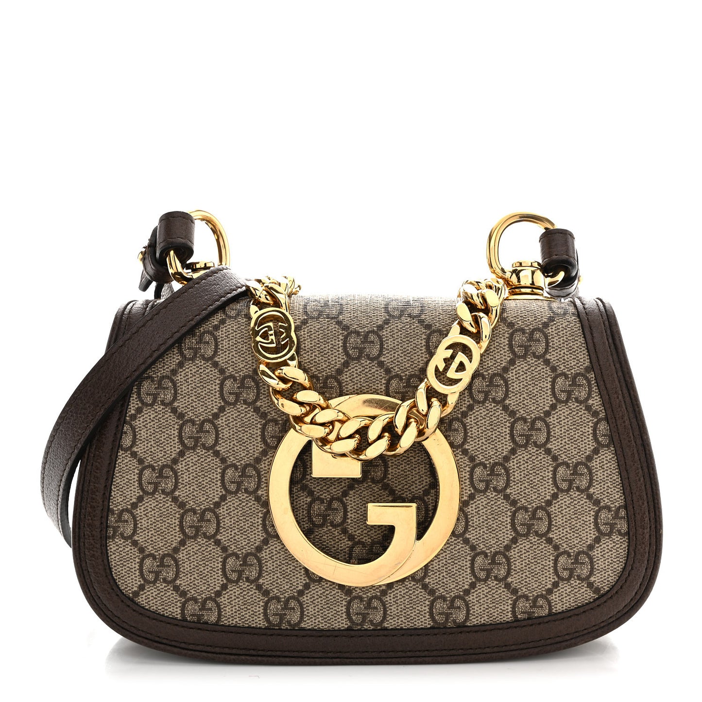 GG Supreme Monogram Textured Dollar Calfskin Mini Blondie Chain Shoulder Flap Bag Beige Ebony New Acero