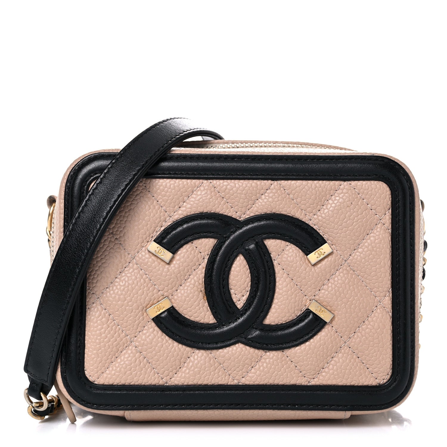 Chanel Caviar Quilted CC Filigree Vanity Clutch With Chain Beige Black 1 of 10