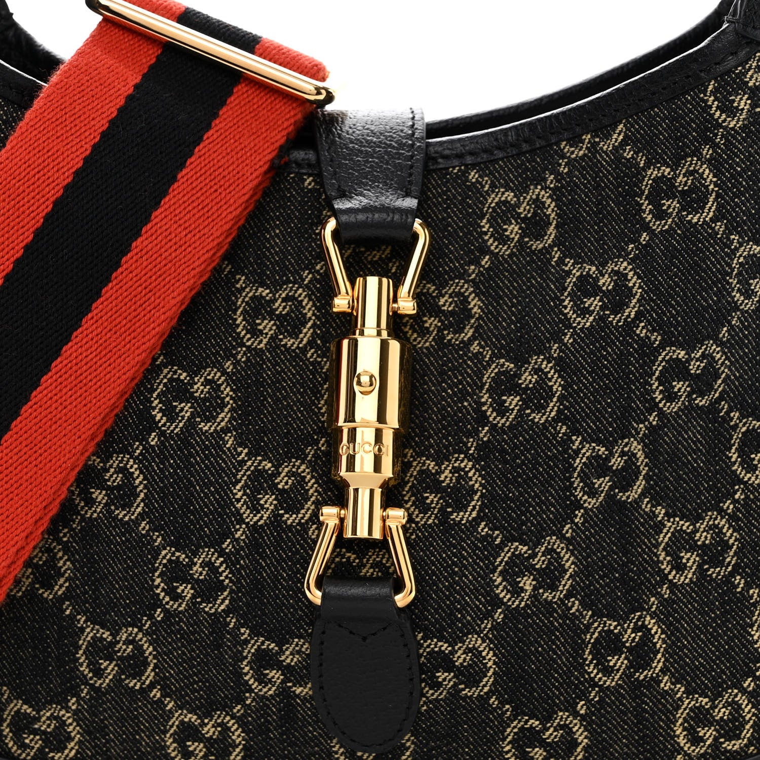 Gucci Jacquard Denim GG Monogram Small Jackie 1961 Hobo Black Ivory 9 of 11