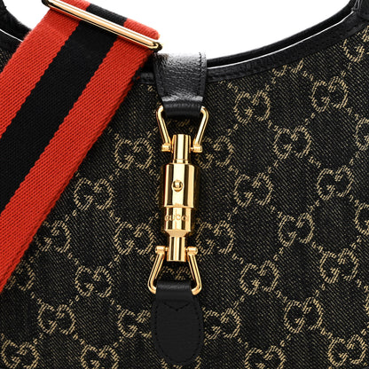 Gucci Jacquard Denim GG Monogram Small Jackie 1961 Hobo Black Ivory 9 of 11