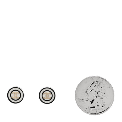 Chanel Resin CC Earrings White Black 2 of 4