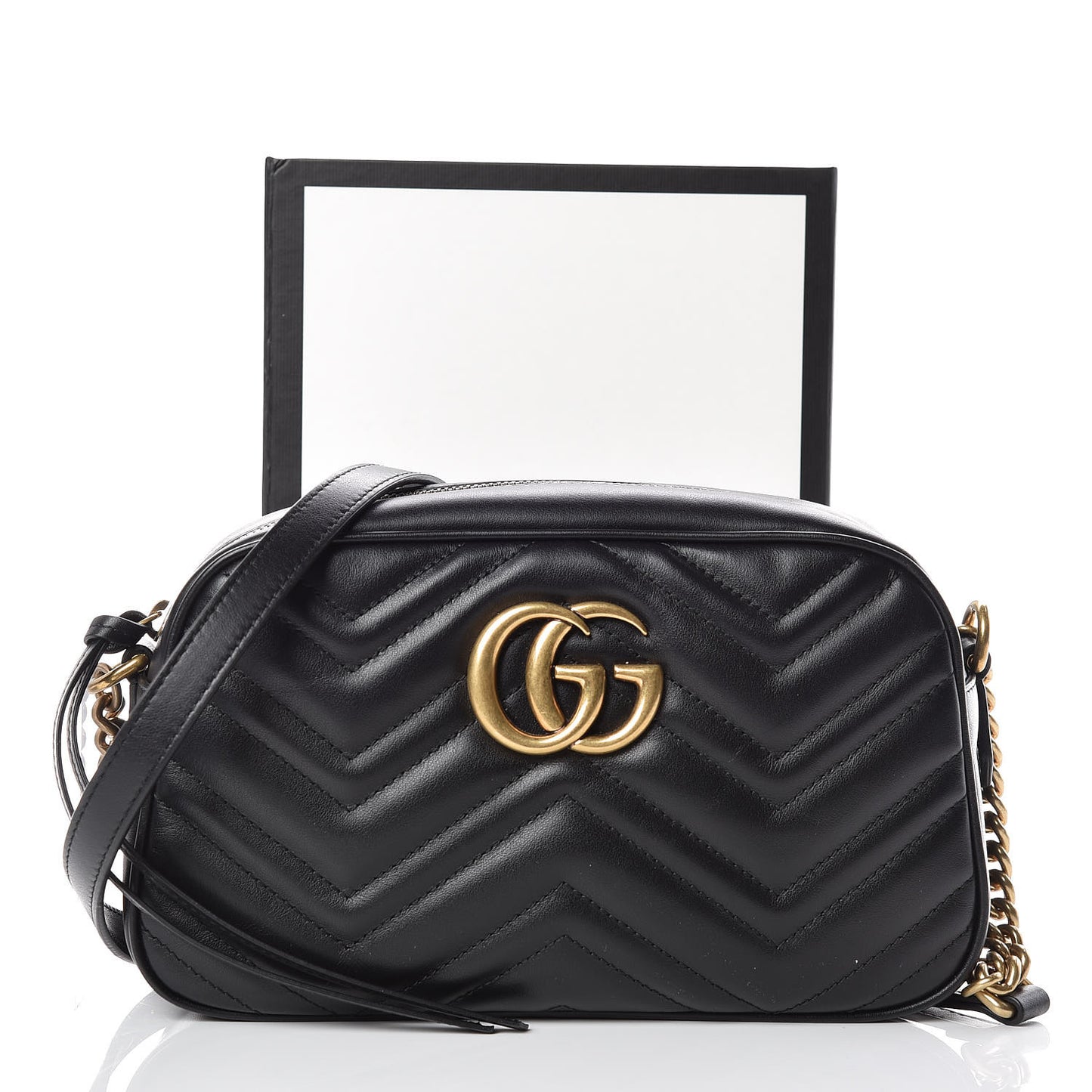 Calfskin Matelasse Small GG Marmont Chain Shoulder Bag Black