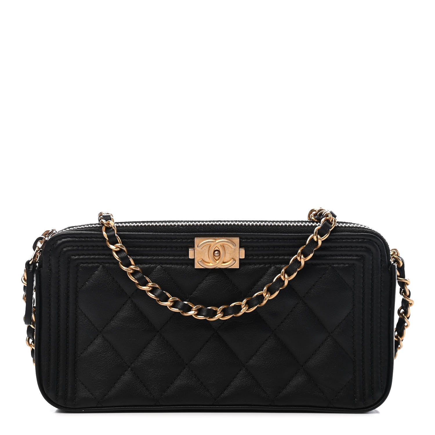Chanel Calfskin Quilted Small Boy Clutch With Chain Black 1 of 9