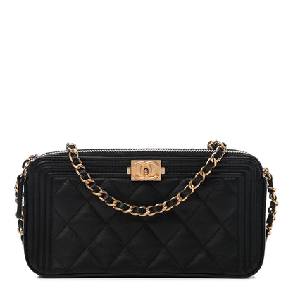 Chanel Calfskin Quilted Small Boy Clutch With Chain Black 1 of 9
