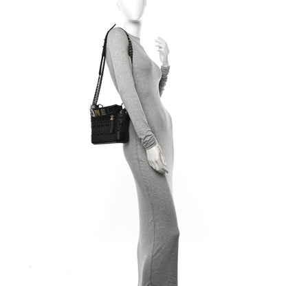 Chanel Calfskin Wool Felt Embossed Small Gabrielle Logo Hobo Black 2 of 14