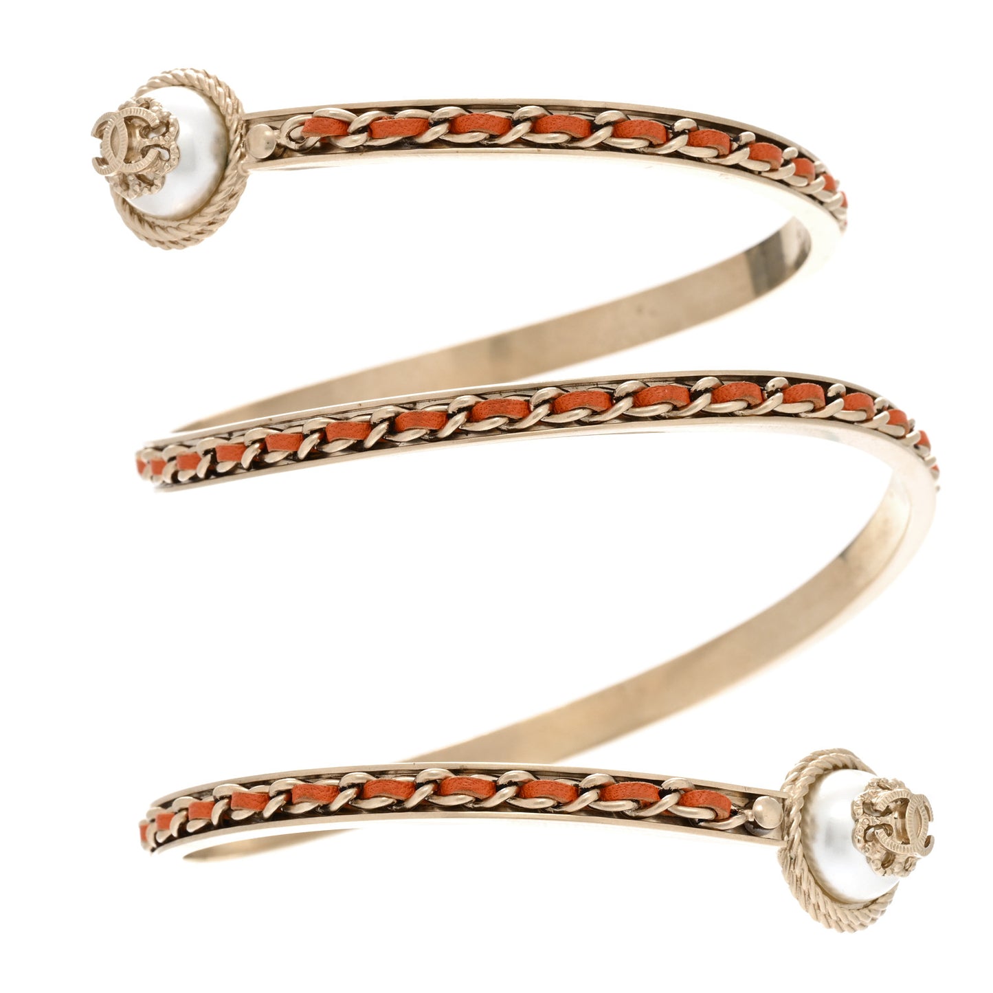Lambskin Pearl Twist CC Bangle Bracelet M Orange Gold