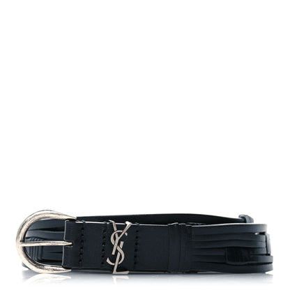 Saint Laurent Vegetable Tanned Calfskin Monogram Croissant De Lune Belt 100 40 Black 1 of 5