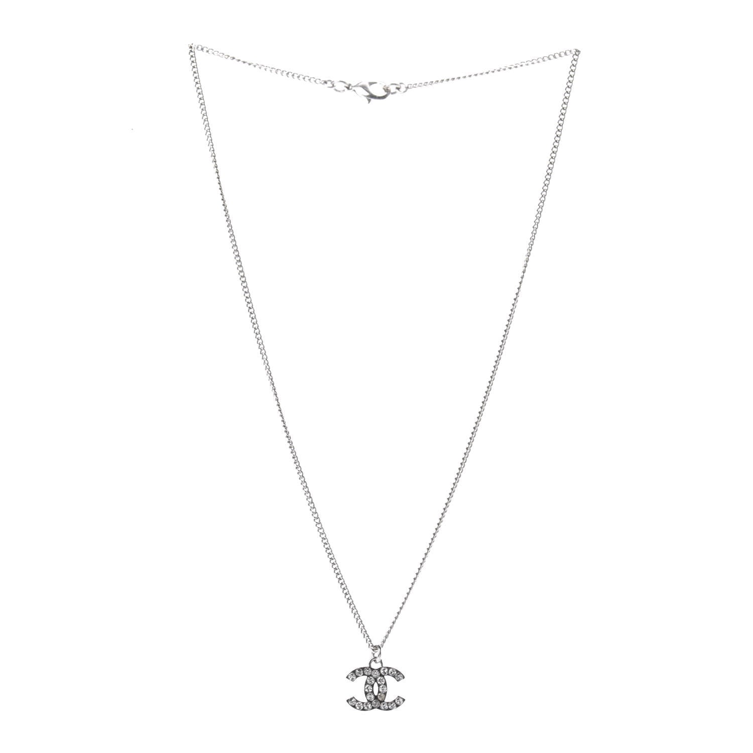 Chanel Crystal Timeless CC Necklace Silver 4 of 5