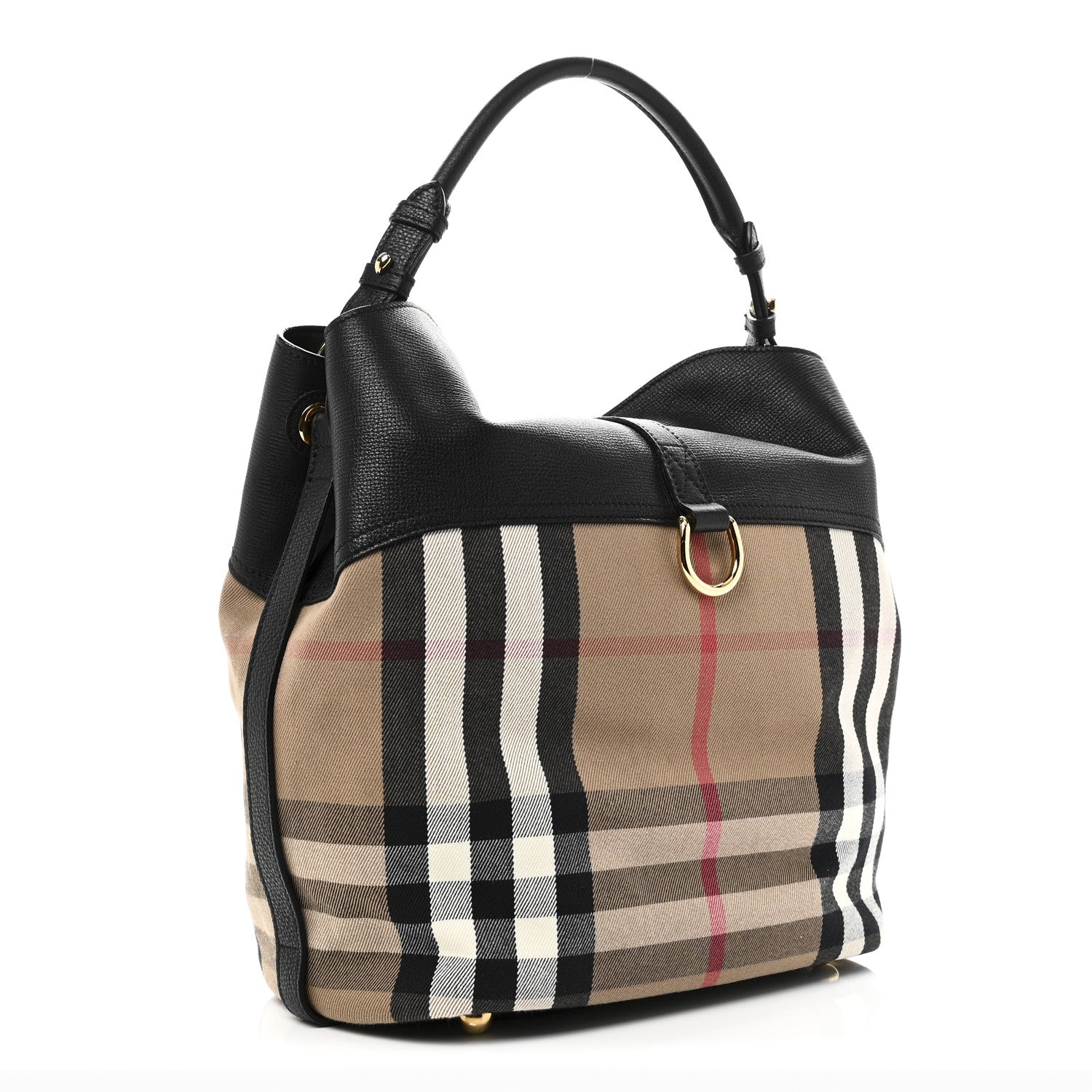 Burberry Grainy Calfskin House Check Medium Sycamore Hobo Black 3 of 9