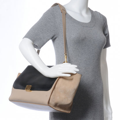 Celine Calfskin and Suede Small Bi-Color Trapeze Beige Black 2 of 7