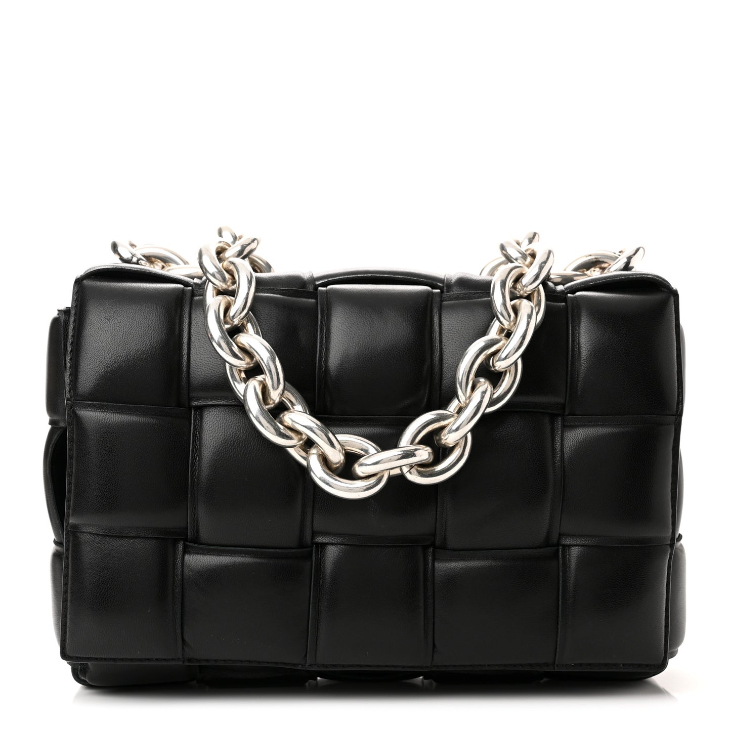 Lambskin Maxi Intreccio Padded Chain Cassette Crossbody Bag Black