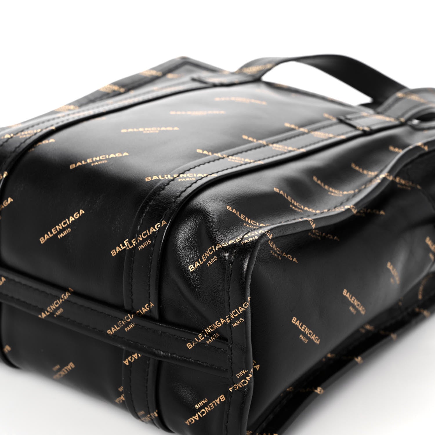 Balenciaga Calfskin Allover Logo XS Bazar Shopper Tote Black Gold 10 of 16
