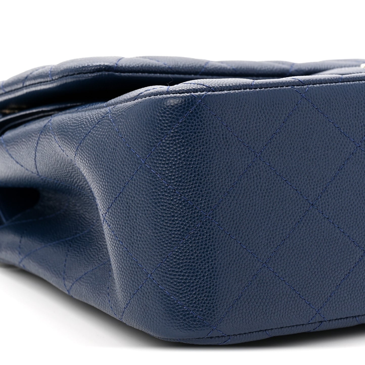 Caviar Quilted Jumbo Double Flap Navy Blue