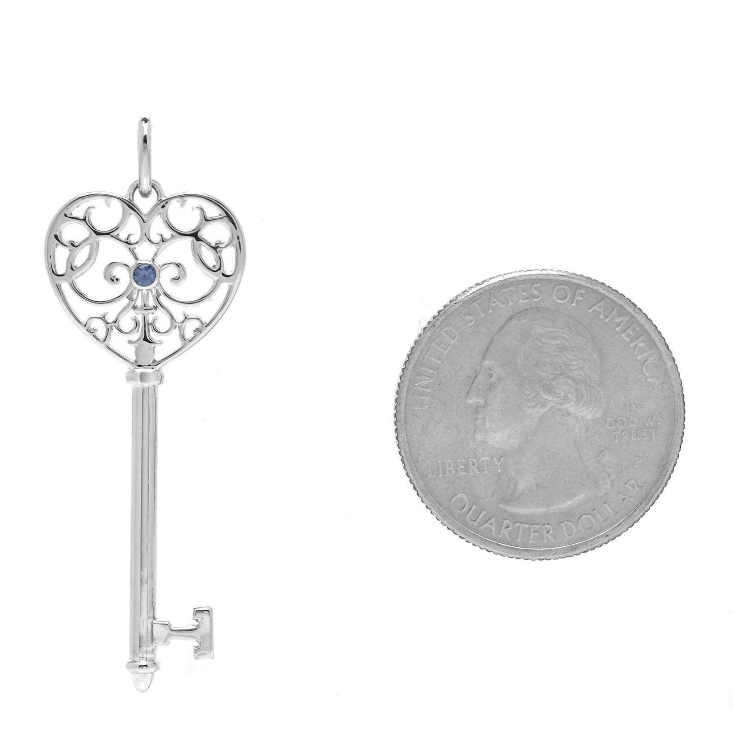 Sterling Silver Blue Sapphire Enchant Heart Key Pendant