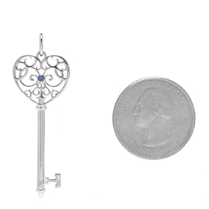 Tiffany Sterling Silver Blue Sapphire Enchant Heart Key Pendant 2 of 4
