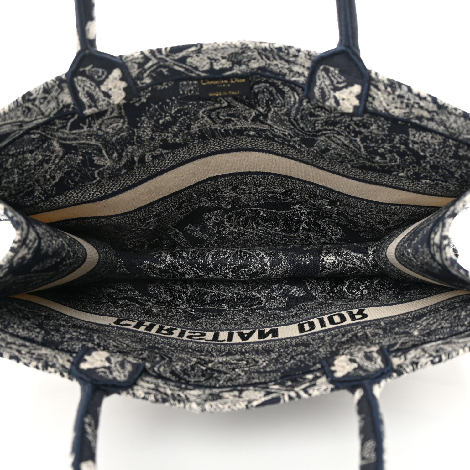 Christian Dior Canvas Embroidered Large Dioriviera Toile De Jouy Reverse Book Tote Blue 5 of 13