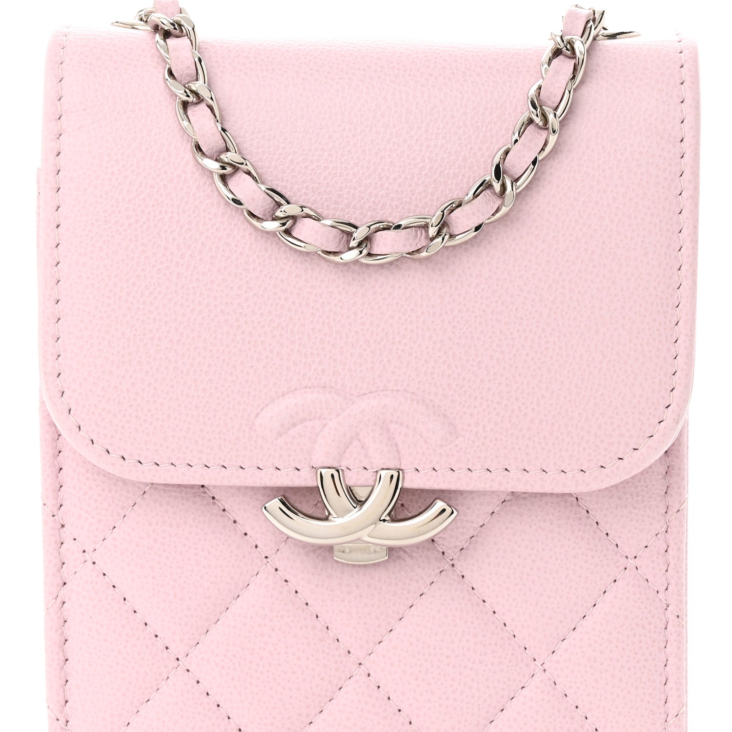 Chanel Grained Calfskin Quilted CC Box Clutch With Chain Rose 9 of 12