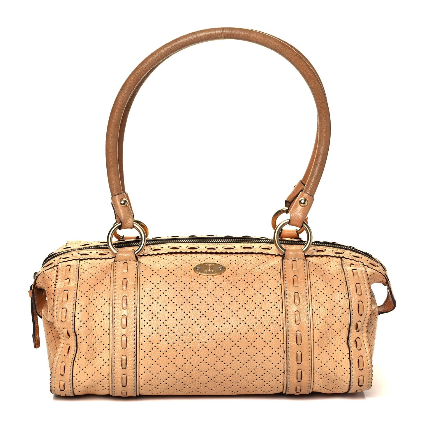 Perforated Calfskin Satchel Brown