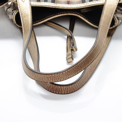 Burberry Haymarket Check Drawstring Claudia Bag Gold 12 of 12