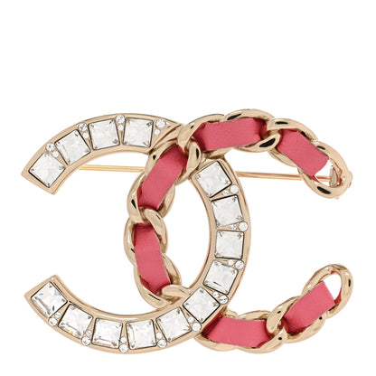 Chanel Lambskin Baguette Crystal CC Chain Brooch Pink Gold 1 of 5