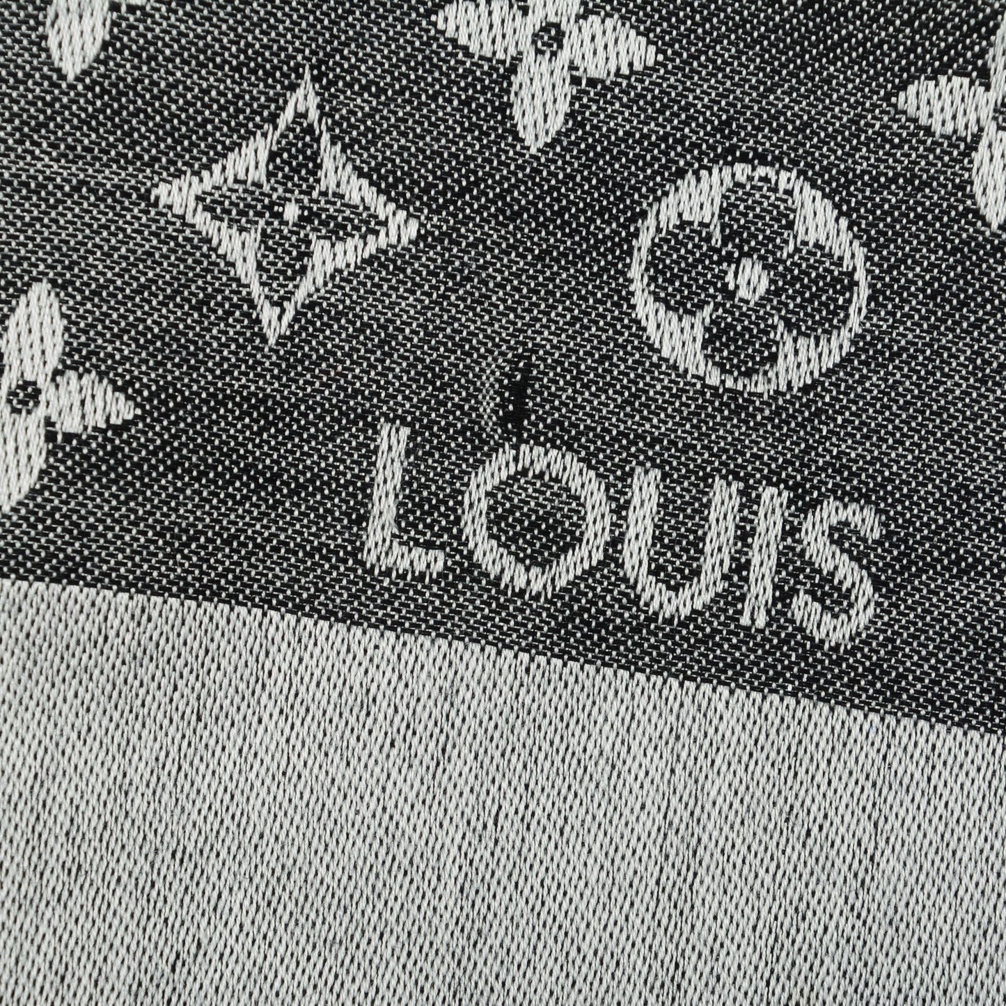 Wool Silk Monogram Denim Shawl Black
