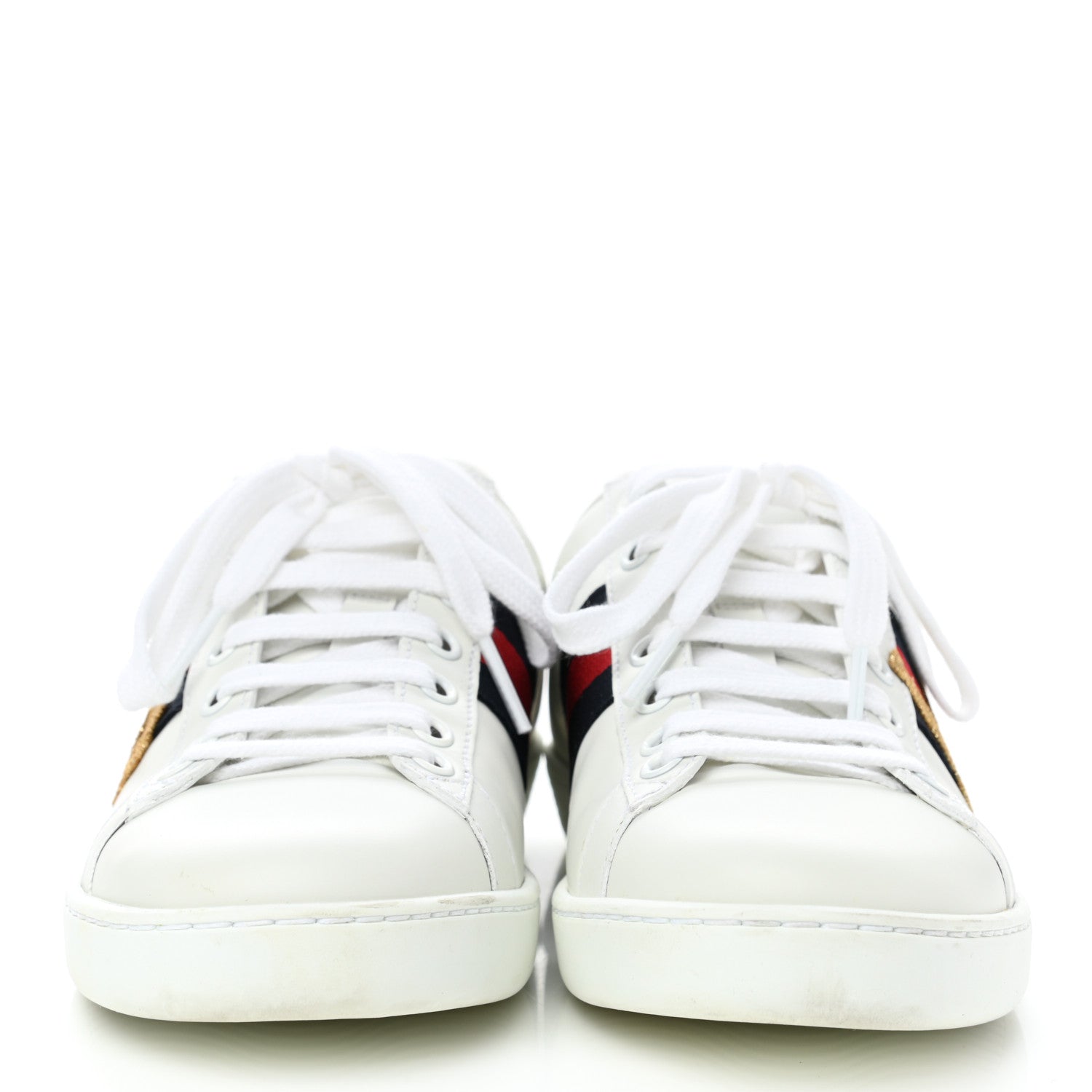 Gucci Calfskin Nappa Web LOVED Embroidered Womens Ace Sneakers 36 White Red Flame Notte 2 of 11