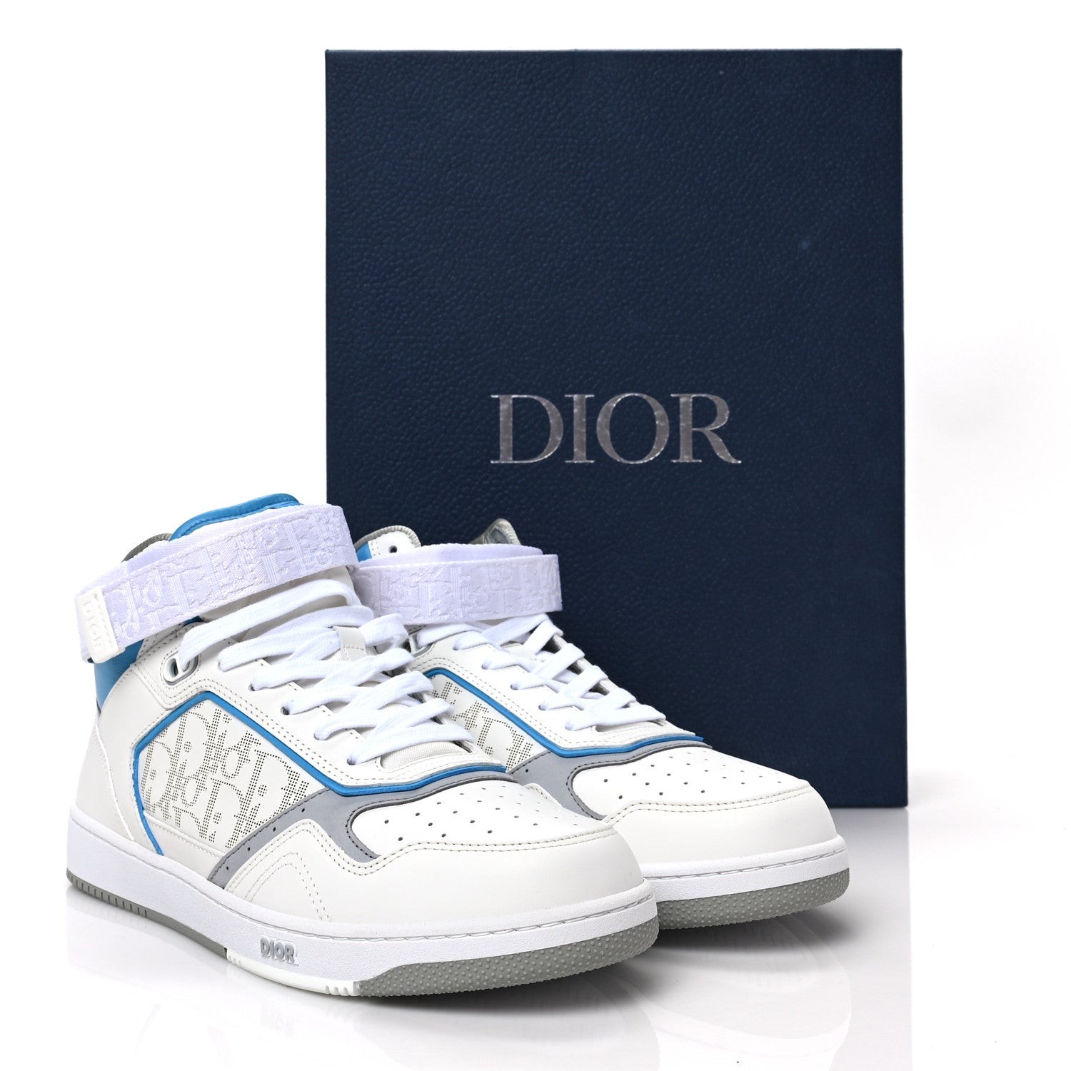 Christian Dior Smooth Calfskin Oblique Galaxy Perforated Mens B27 Mid Top Sneakers 44 Grey Blue 8 of 8