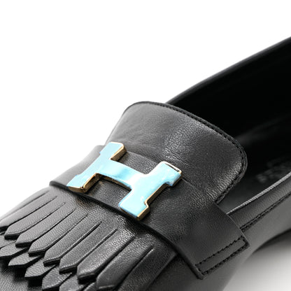 Hermes Goatskin Womens Royal Loafers 38 Black 10 of 11