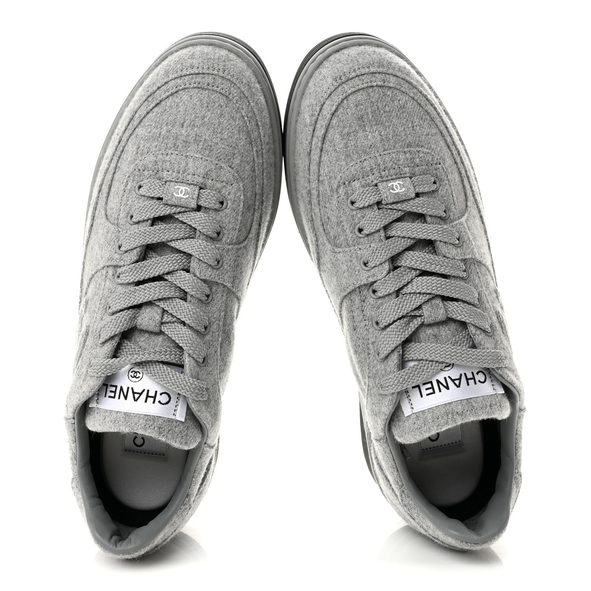 Chanel Wool Mixed Fibers Womens CC Sneakers 38 Light Grey 2 of 10