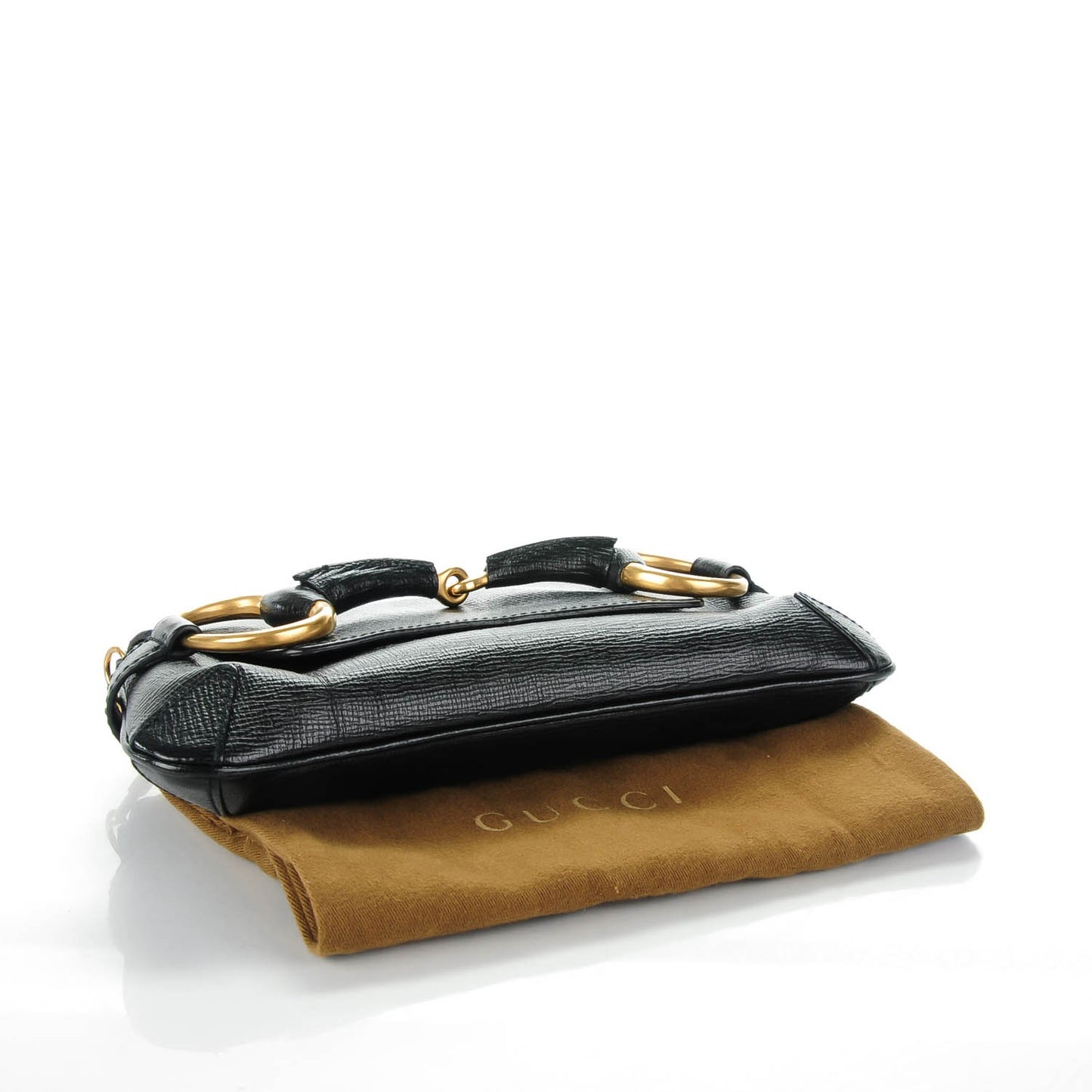 Textured Calfskin Horsebit Chain Clutch Black