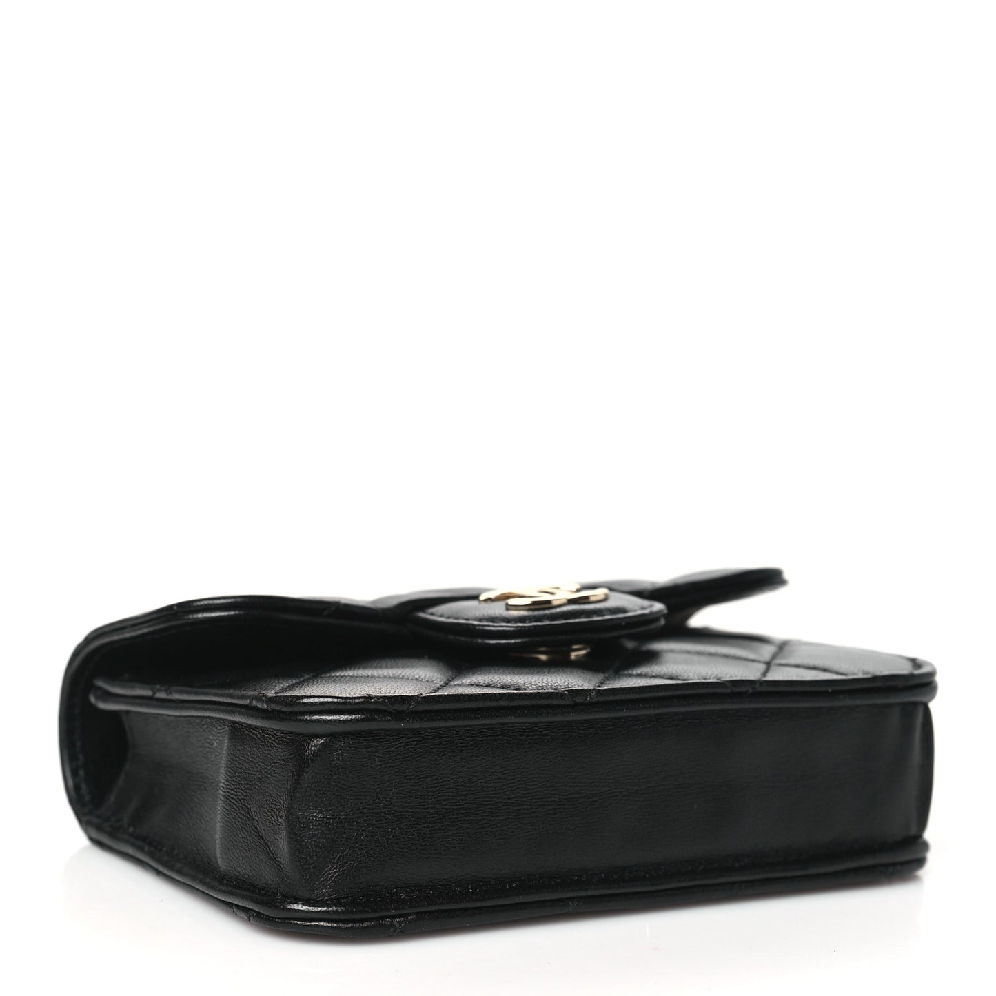 Lambskin Quilted Top Handle Flap Coin Purse With Chain Black
