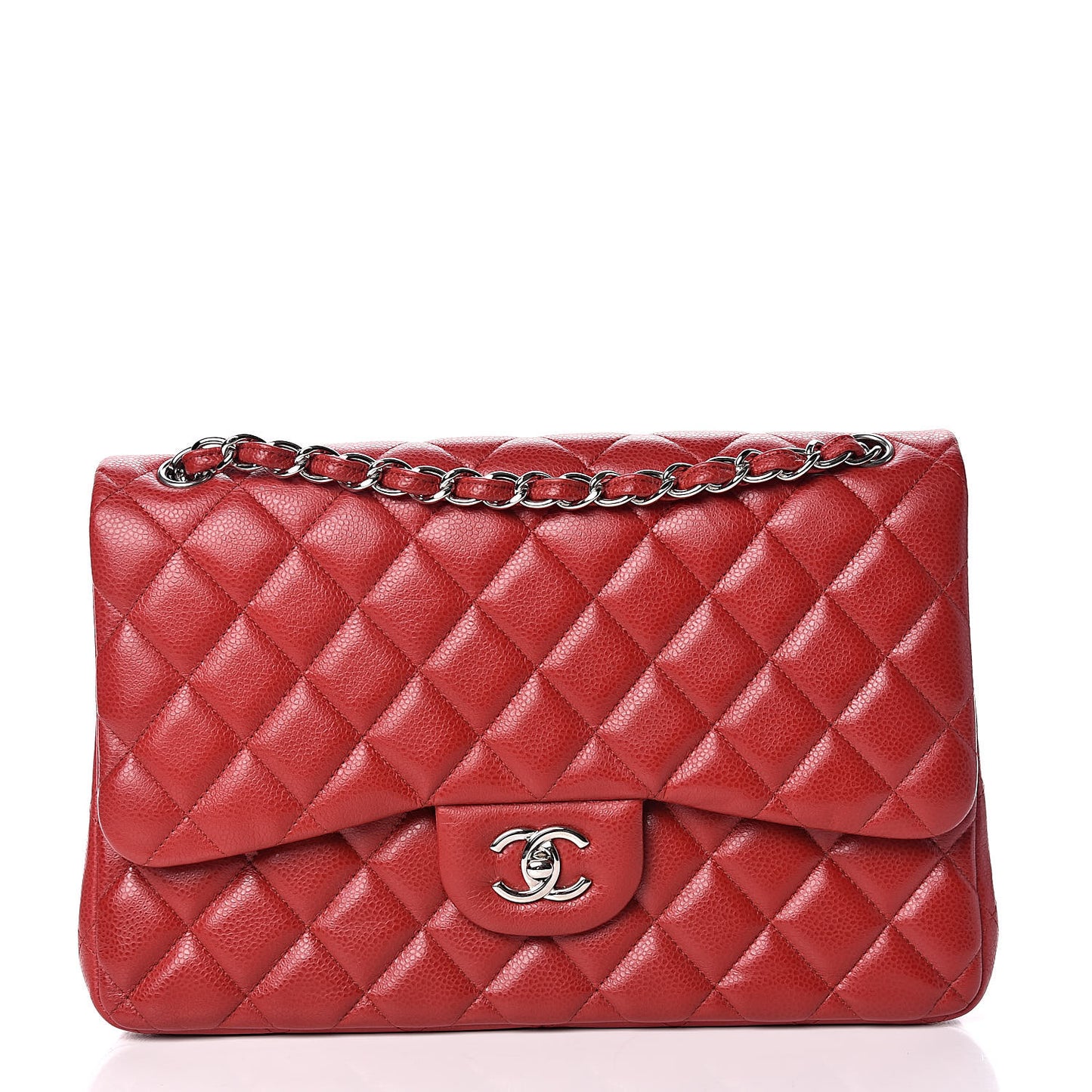 Caviar Quilted Jumbo Double Flap Red