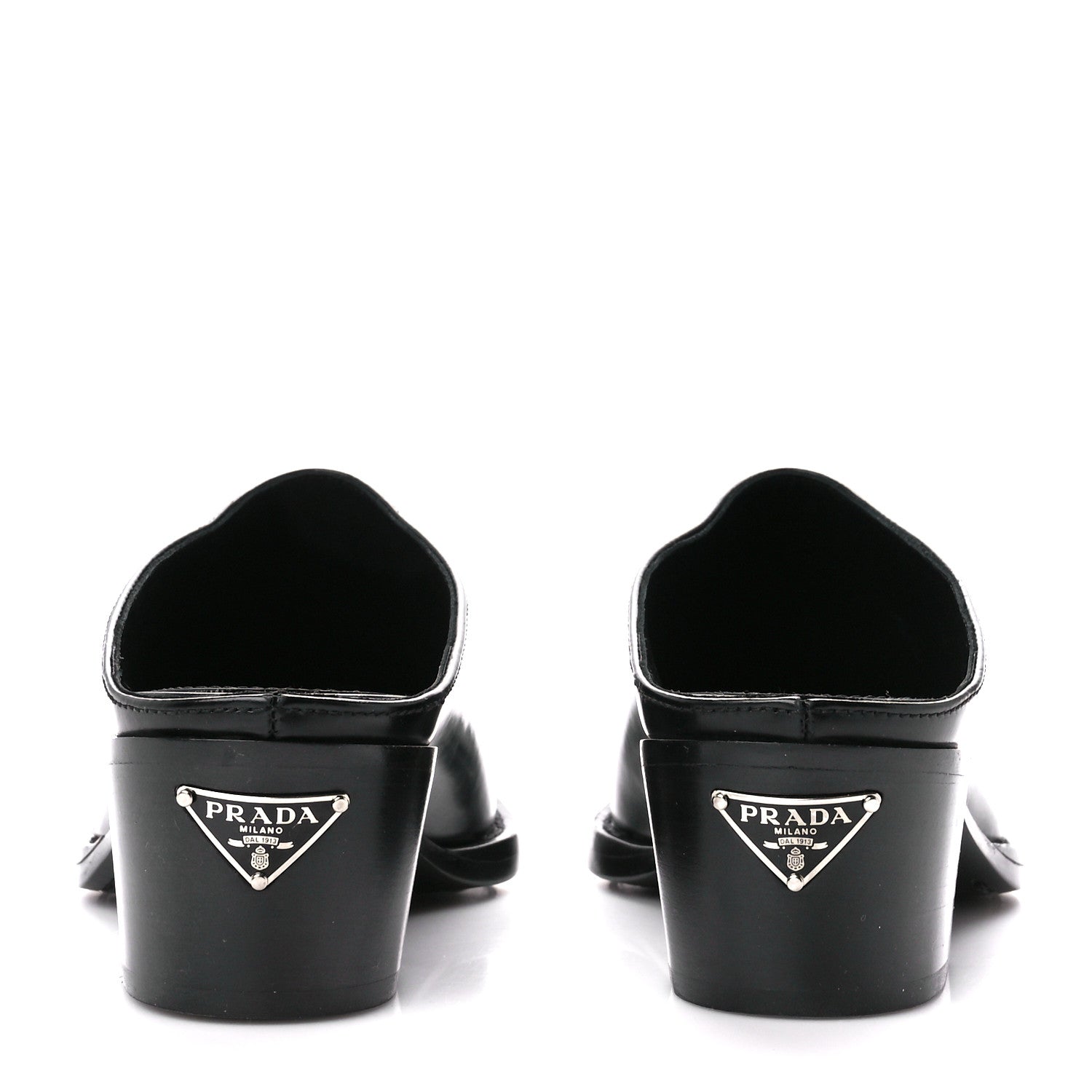 Prada Spazzolato Metal Triangle Logo Texano Pointed Toe 55mm Mules 36.5 Black 5 of 8
