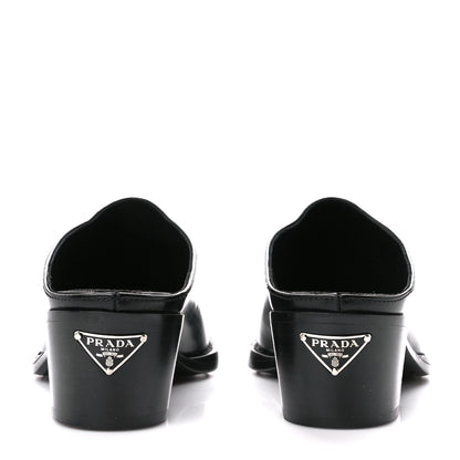 Prada Spazzolato Metal Triangle Logo Texano Pointed Toe 55mm Mules 36.5 Black 5 of 8