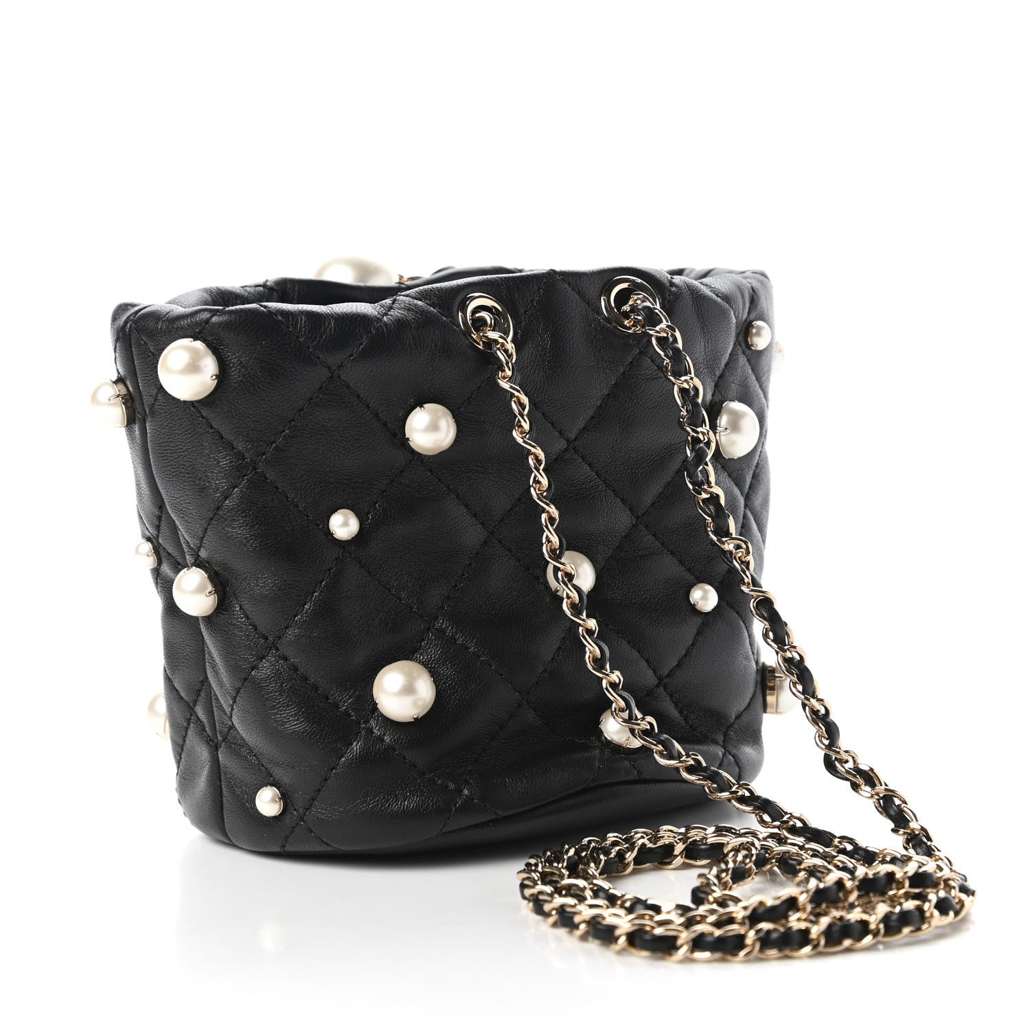 Chanel Lambskin Quilted Pearl Mini About Pearls Drawstring Bag Black 3 of 11